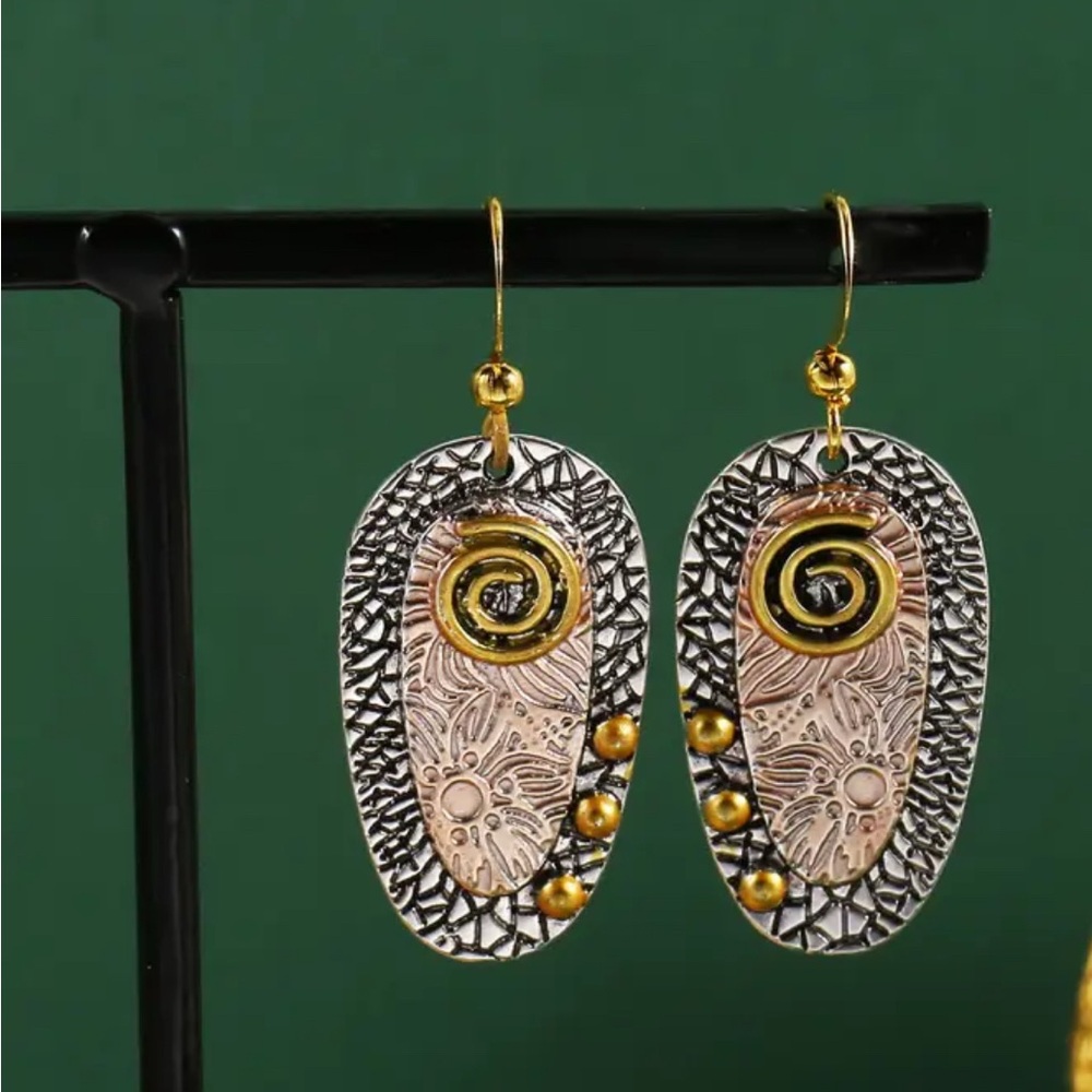 Gold and Silver Textured Spiral Earrings